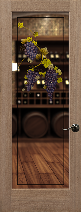 Wine room door with printed glass