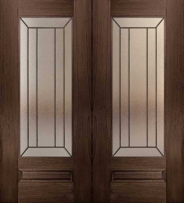 Mahogany 3/4 lite over 1 panel double door with grill