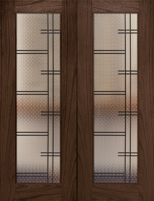 Mahogany full lite double door with grill